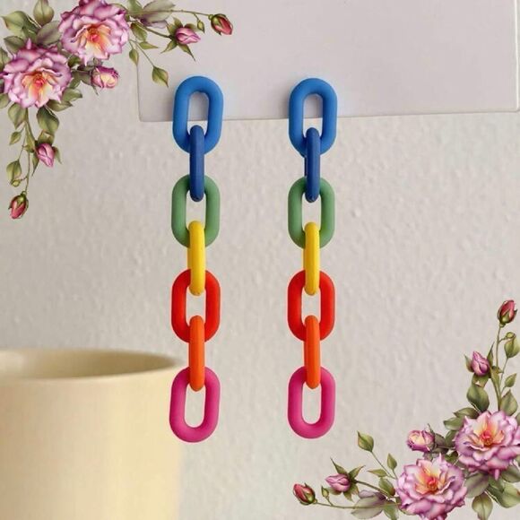 Casual Multi-Color Chain Drop Earrings - Picture 1 of 7